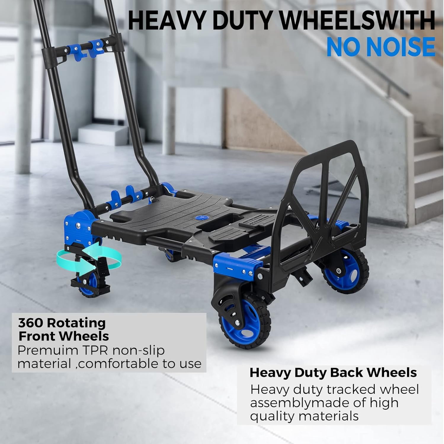 SHZOND 2 in 1 Folding Hand Truck Dolly with Basket, 330LBS Capacity  Hand Truck with 4 Wheels, Retractable Handle Collapsible Cart, Include 2 Bungee Cords, for Moving, Luggage, Office