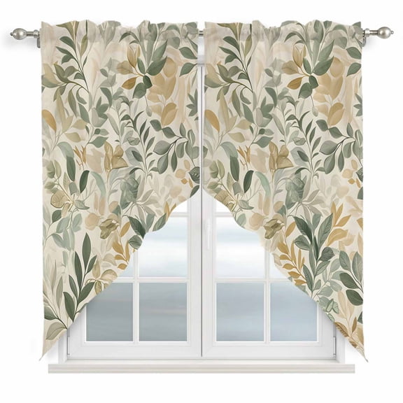Sage Green Yellow Botanical Kitchen Window Curtains, Swag Curtains Valance for Bedroom Living Room Bathroom, Spring Summer Vintage Rod Pocket Window Treatment Curtain Block Drapes 2 Panels 28"x36"