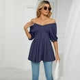 thumbnail image 3 of Defitshape Women's High T Shirt V Neck Top Short Sleeve Cotton Loose Crop Transformer Holiday One Shoulder Shirt Navy Large, 3 of 4