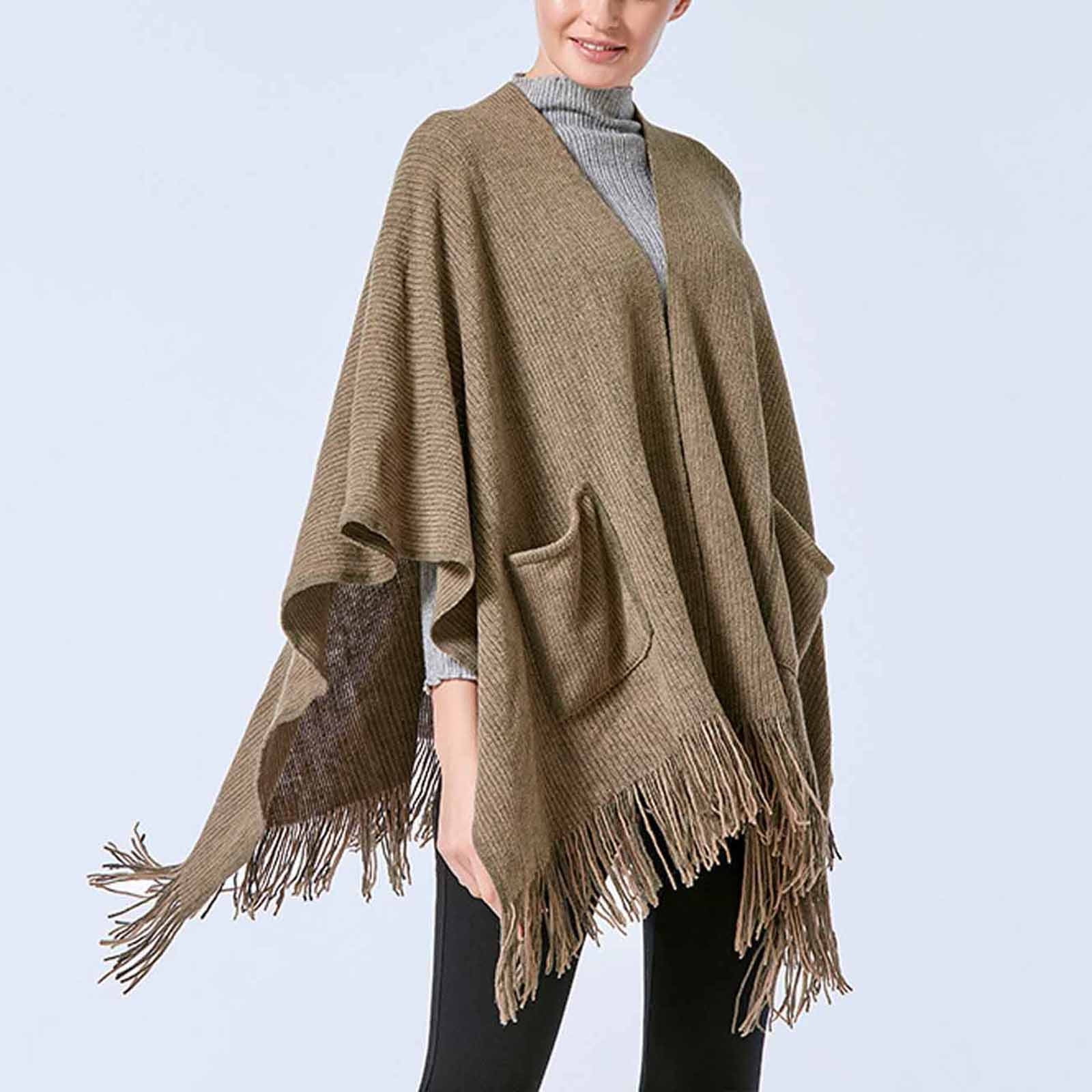 ZYXTIM Women's Boho Open Front Poncho Cape Coat Large Cross