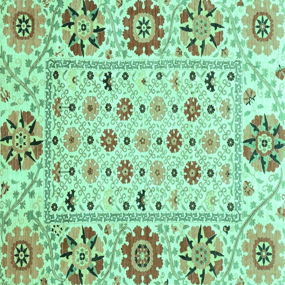 Ahgly Company Indoor Square Abstract Turquoise Blue Modern Area Rugs, 4' Square