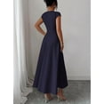 thumbnail image 2 of Navy Blue Womens Square Neck Cinched Waist A-Line Midi Dress For Spring Summer Casual Vacation, 2 of 7
