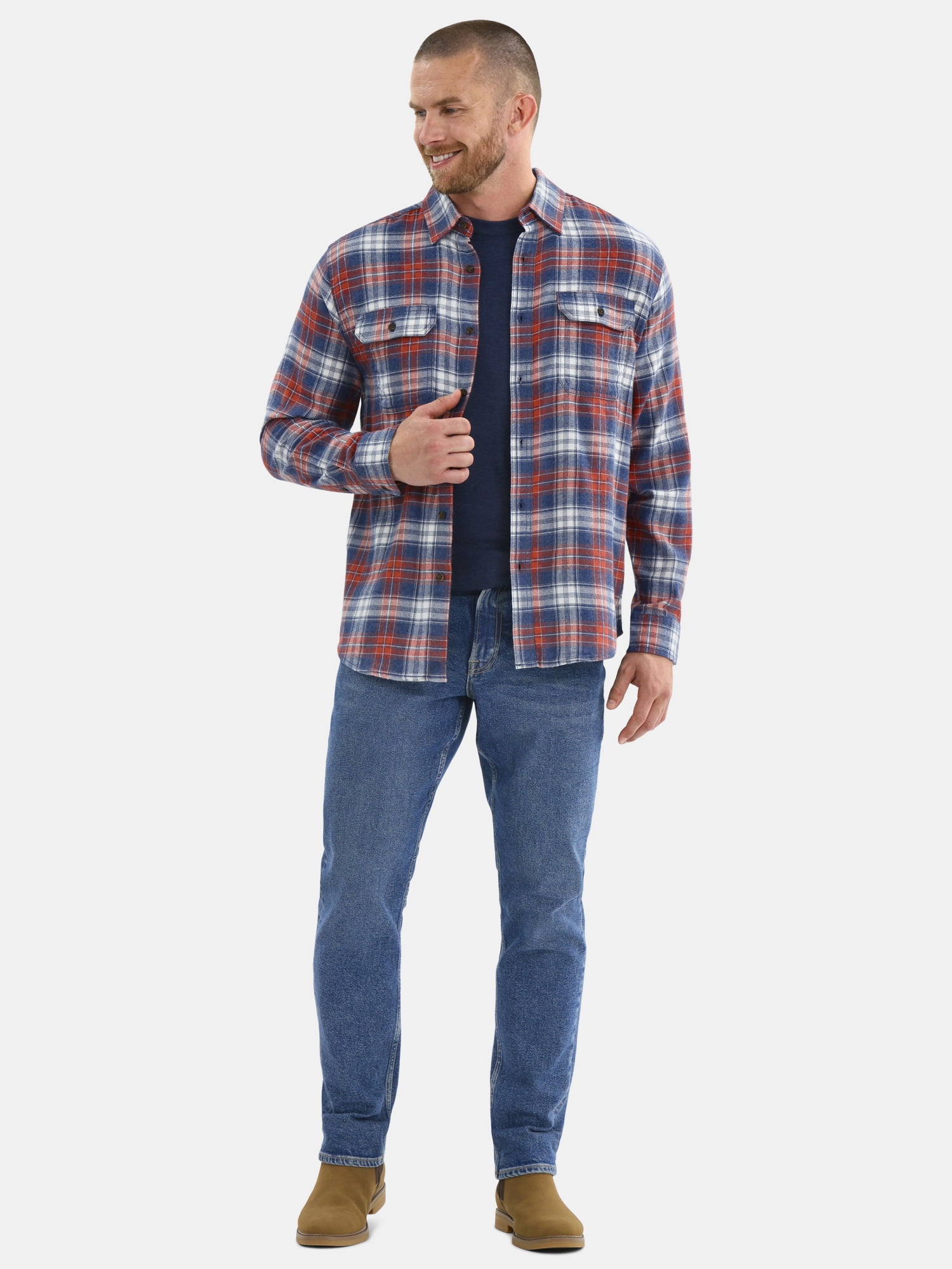 George Men's & Big Men's Relaxed Fit Double Pocket Flannel Shirt, Sizes XS-3XLT