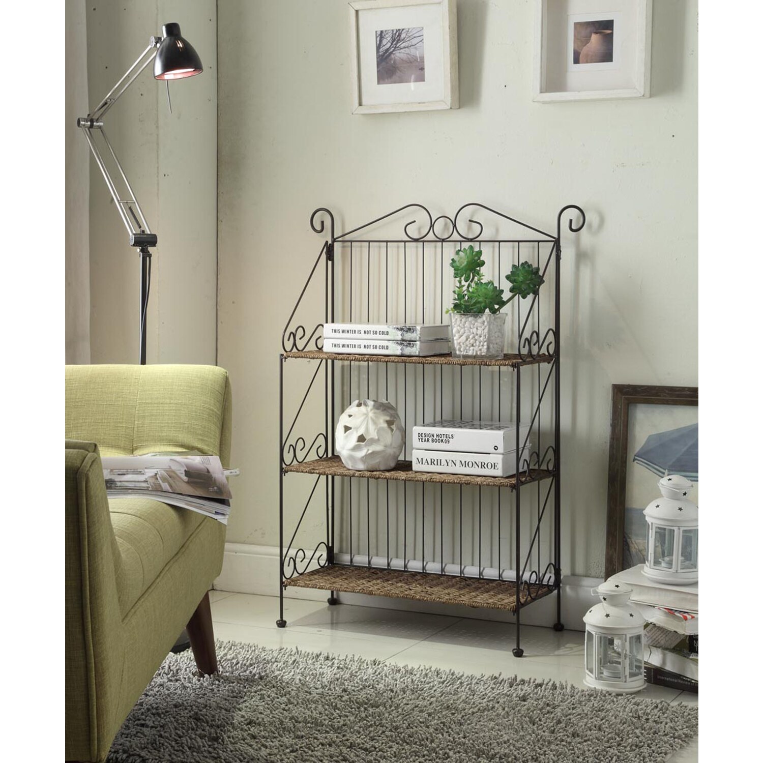 4D Concepts Farmington 3 Tier Folding Weave/Black Iron Shelf Walmart