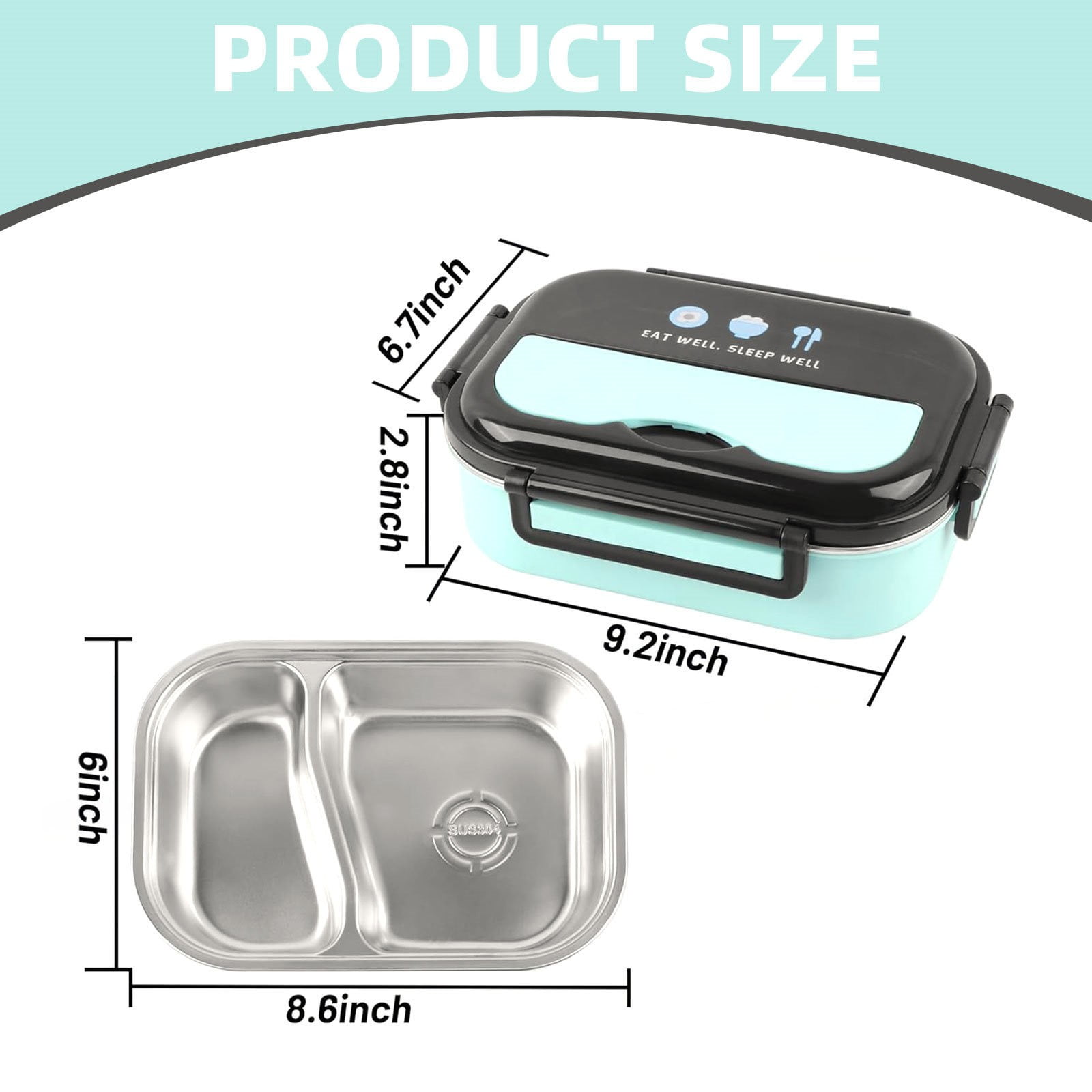 WMGHA Stainless Steel Leakproof 2-Compartment Bento Lunch Box/Portion Control Food Container with Chopsticks Spoon, BPA Free,Insulated Partitioned Bento Box for Adults,Men,Women,1000ml/34oz