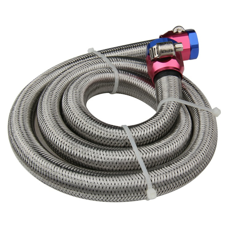 MOTMAX Universal Stainless Steel Braid Fuel System Line, 3' X 3/8 Clamp-in  Sleeving Kit Solid Fuel Hose, Cuttable, No Leaking (HSK1008-1526) 