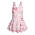 thumbnail image 4 of Xixirimido Pink Bowknots Print Girls One Piece Swimsuits with Skirt Sleeveless Swim Dress Modest Skirted Swimwear with Built-in Shorts UPF 50+ Bathing Suit, 3-4 Years, 4 of 7