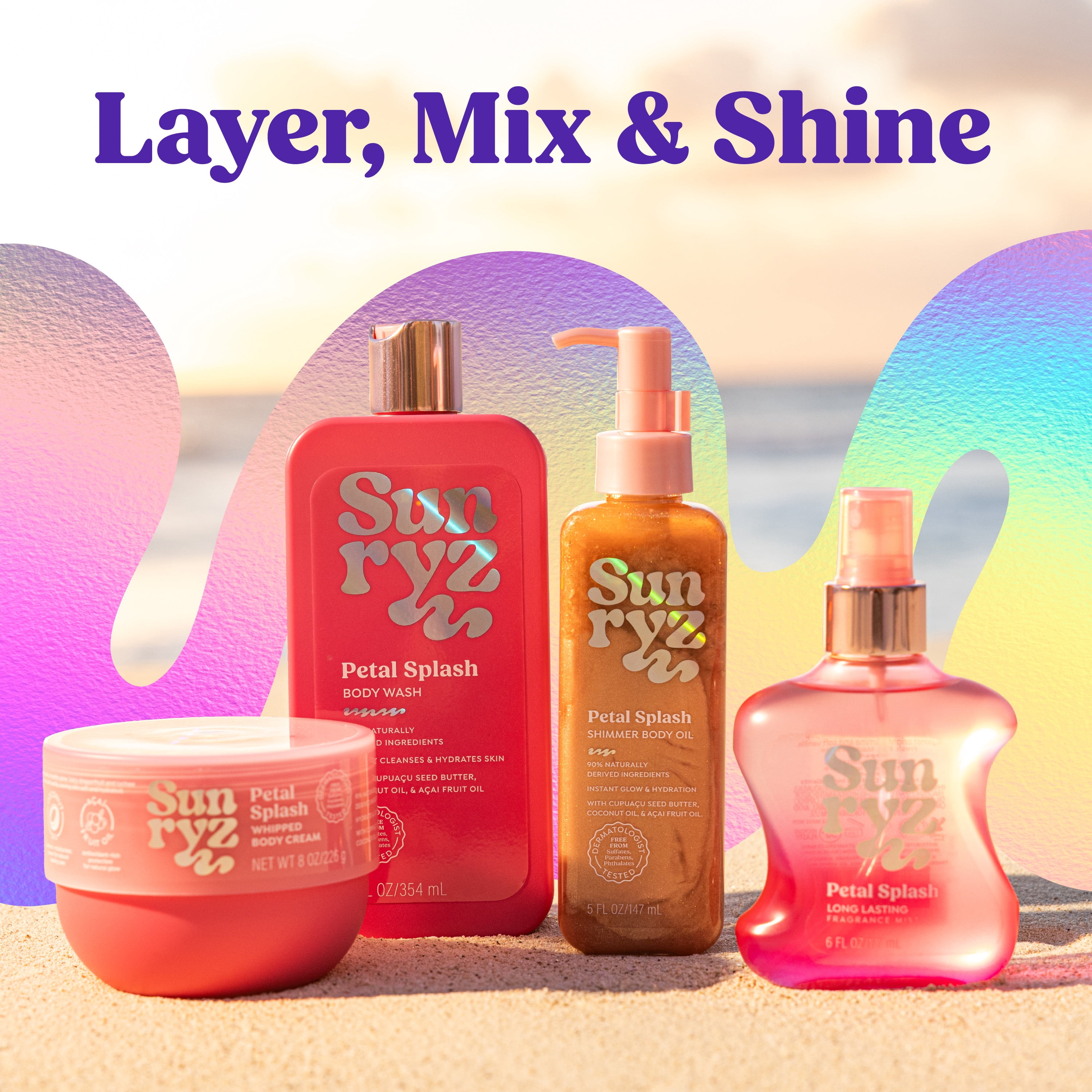 Sunryz Petal Splash Shimmer Body Oil, Rose Gold Glow, 5 fl oz