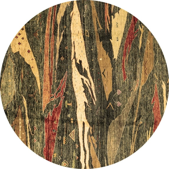 Ahgly Company Indoor Round Abstract Brown Modern Area Rugs, 3' Round