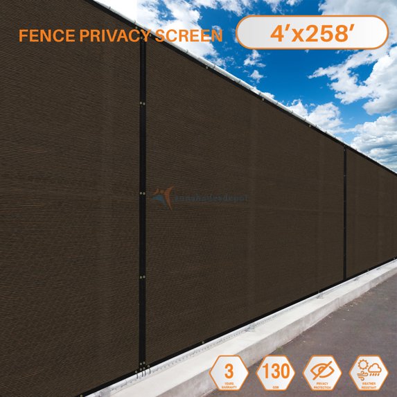 4' Feet x 258' Feet Brown Commercial Privacy Fence Screen Custom Available 3 Years Warranty 160 GSM 88% Blockage