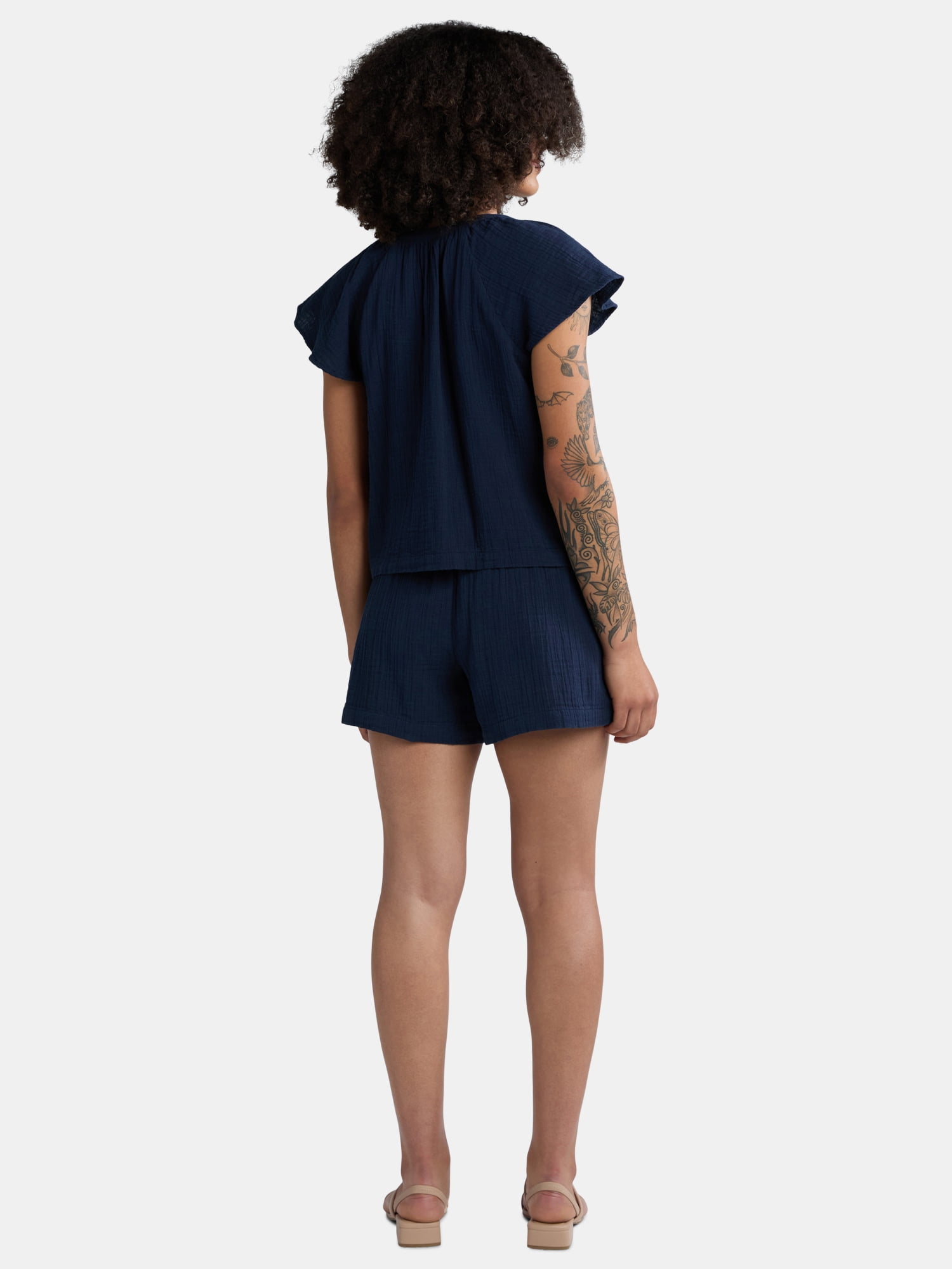 Time and Tru Women's Double Cloth Short Set, Sizes XS-XXXL
