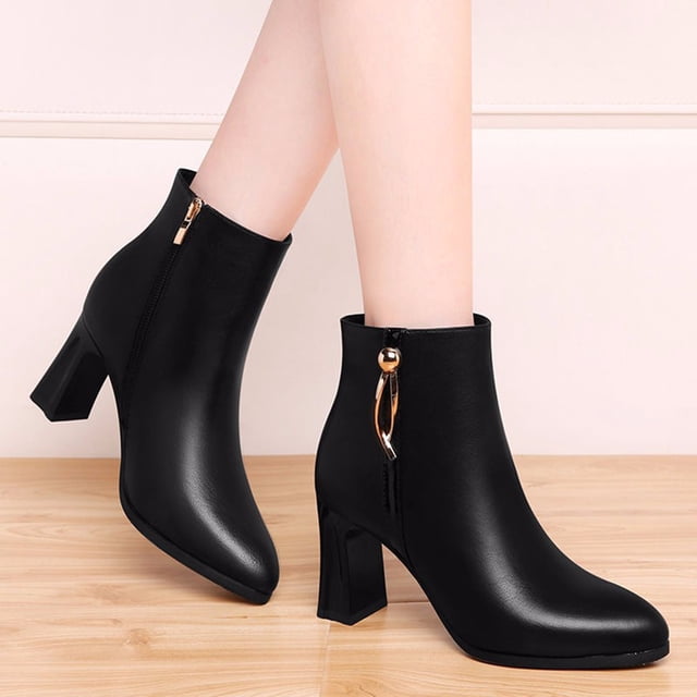LSLJS Bottes Mode pour Femmes Unies à Fermeture Éclair Femmes Bottes à Talon Haut Rond Chaussures, Bottines et Bottillons pour Femmes, Bottes pour Femmes
