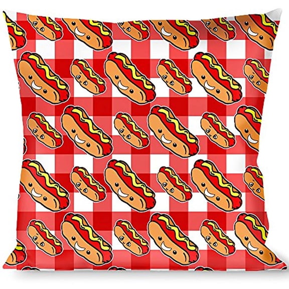 Buckle-Down Throw Pillow - Hot Dogs Buffalo Plaid White Red
