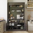 thumbnail image 3 of Studyset Coffee Bar Cabinet with LED Lights 72" Tall Buffet Cabinet with Storage Farmhouse Kitchen Sideboard Tall Coffee Hutch with Microwave Stand Wine Rack Glass Shelf Dining Room, 3 of 6