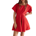 thumbnail image 1 of Vestido de Mujer con Mangas Abullonadas, Cuello Cuadrado, Lazo en la Espalda y Cremallera, Rojo L, 1 of 7