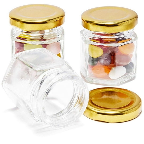 36Pack Bulk 1.5 Ounce Mini Mason Jars with Gold Lids for Spices, Diy Craft Gifts, Wedding and