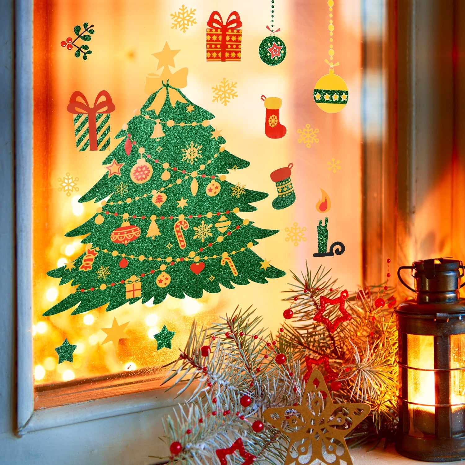 8 sheet Christmas Snowflake Window Glass Cling Stickers Santa Claus Decals Xmas