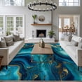 thumbnail image 4 of Teal Blue Marble Area Rug 6x9 FT, Non Slip Living Room Throw Carpet, Ink Painting Modern Abstract Yellow Washable Soft Large Floor Carpet Non-Shedding Rug for Bedroom Dining Room Play Room, 4 of 9