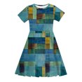 thumbnail image 4 of MKOSPLRT Robe d'Été Extensible pour Filles, Coupe Trapèze, Tournoyante, Style Patineuse, Manches Courtes, Col Ras du Cou, Robe à Imprimé Rétro, Robe Décontractée Évasée, Robe Soleil 4-14 Ans, 4 of 8