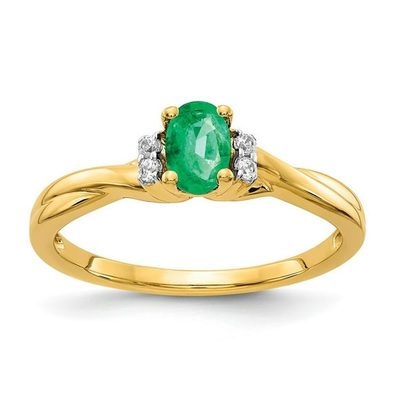 Auriga 10k Yellow Gold Diamond and Oval Emerald Ring for Women Size- 7