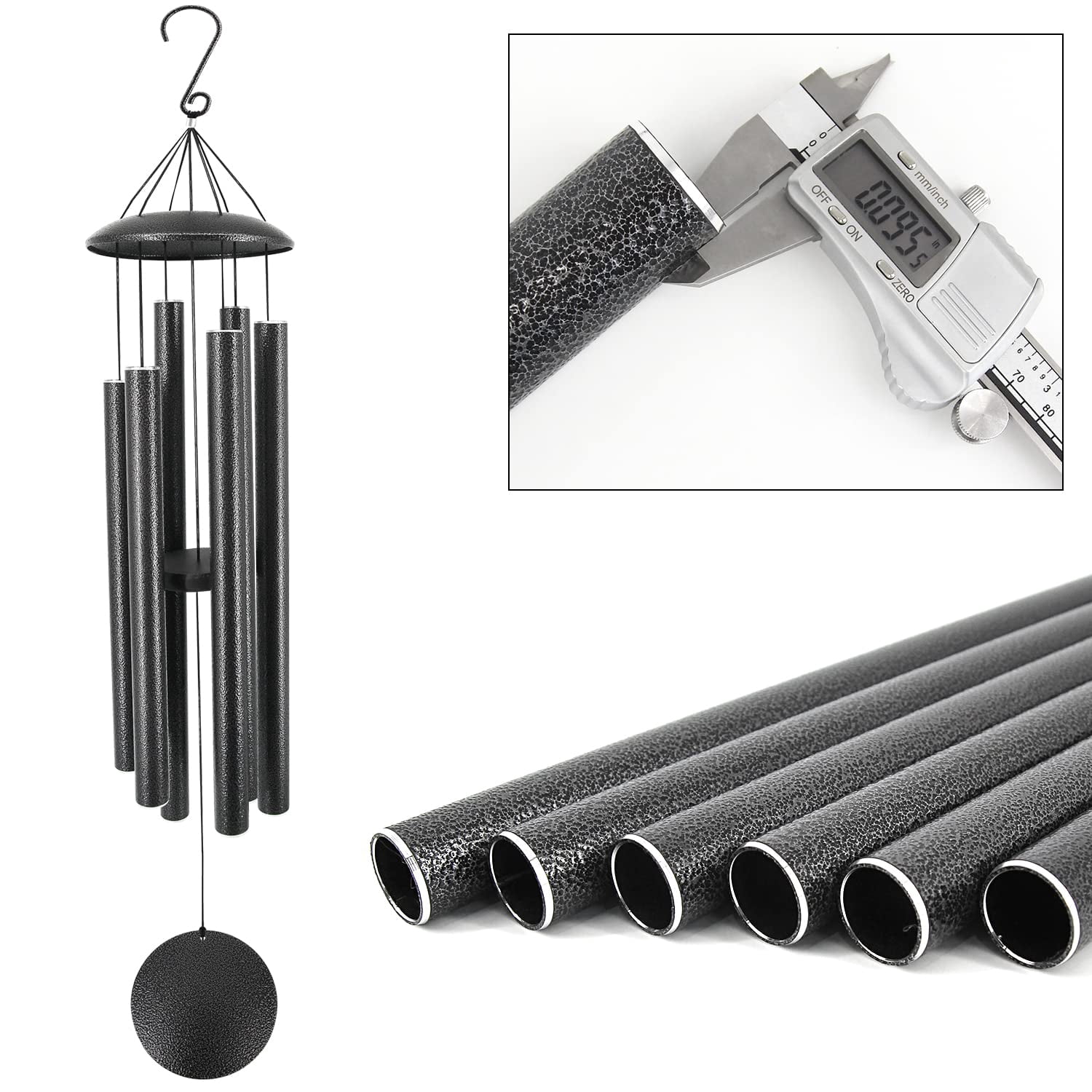 Wind Chimes Outdoor Deep Tone 45-inch Memorial Large With 6 Heavy Tubes Windchimes For Garden Hanging Decor Sympathy Gifts Black Grey