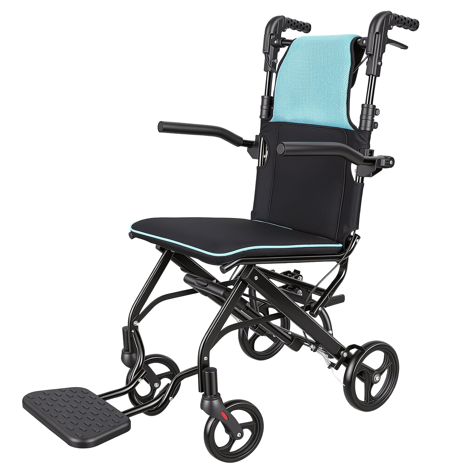 Foldable Wheelchair for Adults, Transport Chair with Telescopic Handle, Aluminum Alloy Frame, Ergonomic Portable Travel Wheel Chair for Seniors
