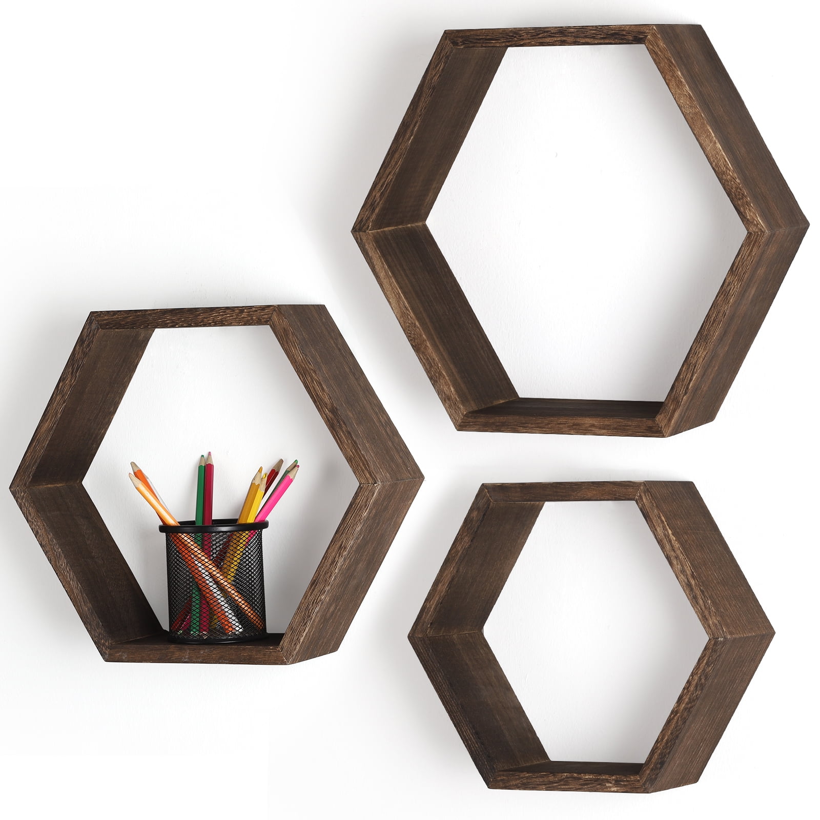 1*Wooden Box Hexagon Shaped Shelf Box Stands Honeycomb Shaped Shelves Container 
