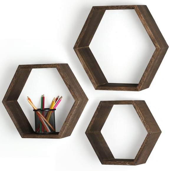 3pcs Hexagon Floating Shelves Honeycomb Plant Wall Shelf Book Shelf Wood DIY