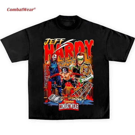 JEFF HARDY WWE SKYLINE CARTOON ART TEE, Wrestling Tee, Wrestling Graphic Tee