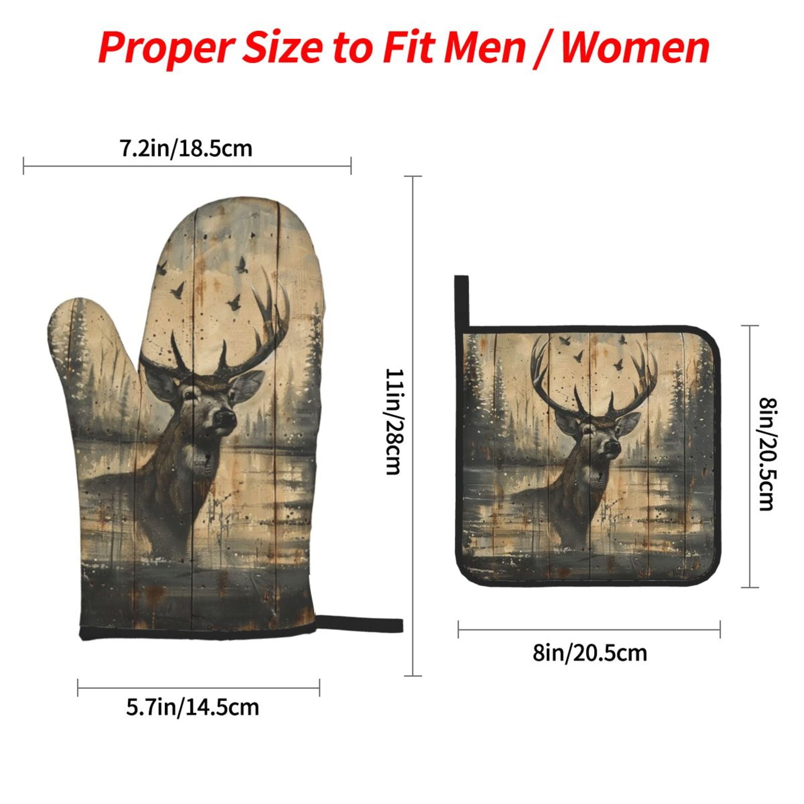 Deer Vintage Camo Art Black 4Pcs Oven Mitts and Pot Holders Sets Oven Kitchen Gloves Hot Pads for Cooking BBQ Baking Grilling