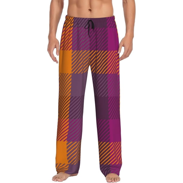 Fotbe Purple Yellow Buffalo Plaid Pantalones de Pijama para Hombre, Pantalones de Dormir, Pantalones de Casa con Cintura Ajustable y Bolsillos-Small