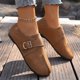 thumbnail image 2 of Zapatos Casuales de las Mujeres Tejido Cuero Mezcla Mule Pisos, Zapatos Planos de las Mujeres Hebilla Ajustable Primavera, 2 of 9