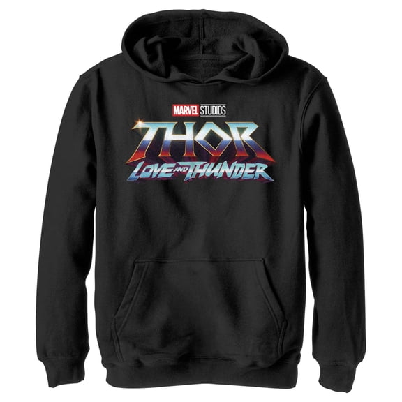 Boy's Marvel: Thor: Love and Thunder Classic Logo Pull Over Hoodie Black Large