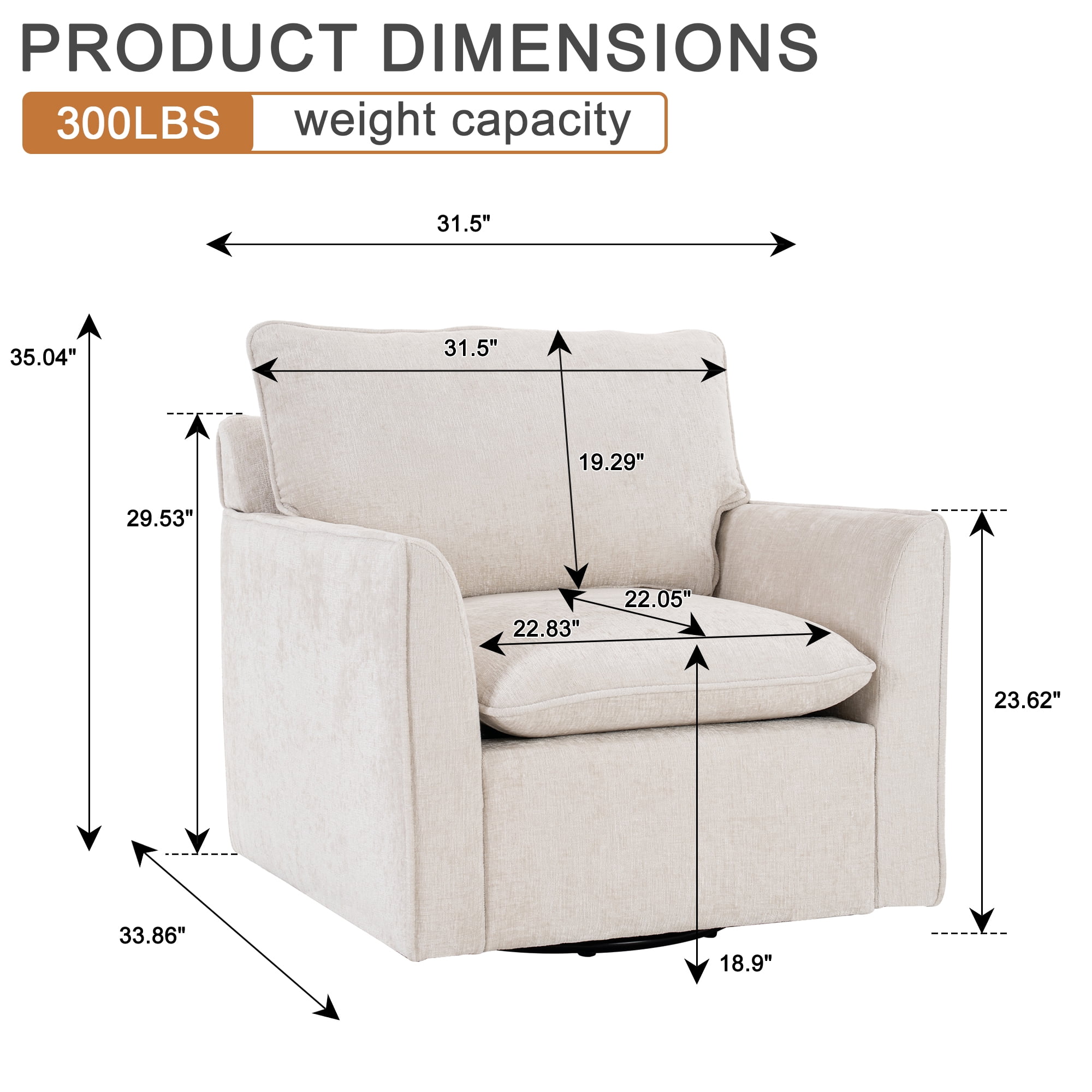 MOONMISS Chenille Swivel Accent Chair,Single Square Sofa Armchairs,Upholstered Club Chairs for Living Room,Beige