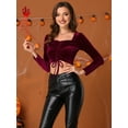 thumbnail image 3 of DARING DIVA Women's Velvet Square Neck Drawstring Puff Crop Top XS Burgundy, 3 of 5