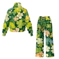 thumbnail image 5 of SCRAWLGOD St. Patrick's Day Four Leaf Clover Green Womens Lounge Sets Trendy Knitted Sweatsuit Sets 2 Piece Outfits with Turtleneck Pullover Top Wide Leg Sweatpants with Pockets, M, 5 of 7