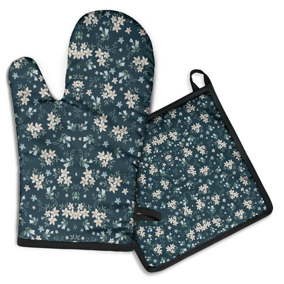 Pioneer Flower Kitchen Oven Mitt and Pot Holder Sets 2 Pcs for Baking, Cooking and Grilling, Heat Resistant Up To 392 °F