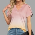 thumbnail image 2 of Women's Loose V-Neck Gradient Print Short Sleeve Tops ,Pink-A L, 2 of 6