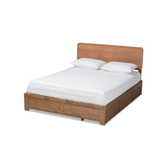 Baxton Studio Ash Walnut Brown Finished Wood Queen Size 3-Drawer Platform Storage Bed