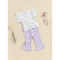 thumbnail image 3 of FEORJGP Kids Little Girl Summer Outfits 6M 12M 18M 2T 3T 4T Toddler Short Sleeve T-Shirt Dot Print Tops and Elastic Flare Pants Infant Baby Fashion Cute Casual 2 Piece Daily Clothes for Vacation, 3 of 9