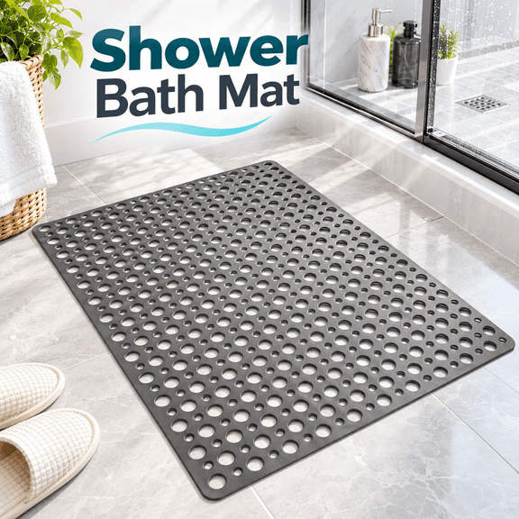 OZERA Extra Large Shower Mat, 47 x 32 Inch Non‑Slip TPE Shower Floor Mat with Suction Cups & Drain Holes, Machine Washable, Easy to Clean for Inside Shower Bathroom