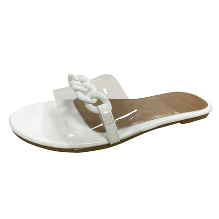 

new home gifts for home Ladies Fashion Solid Color PVC Large Size Plastic Chain Flat Beach Sandals PVC White