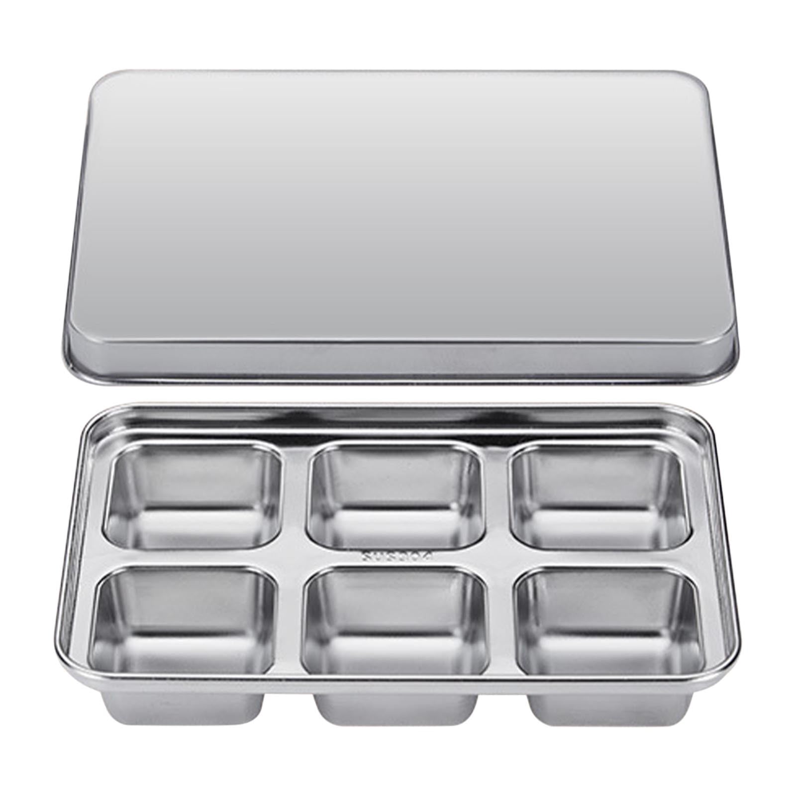 Stainless Steel Tray with Lid, Easy Release Metal Ice Mold for Freezer, 6-Grid Durable Maker for Whiskey Cocktails Beverages Kitchen Home Use