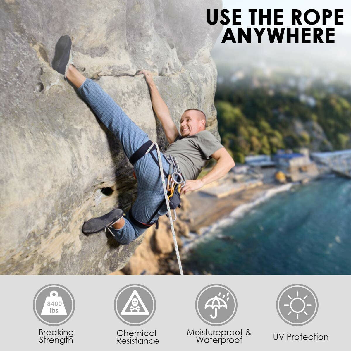 Details about  / 0.55/" 125FT Single Side Braid Rope BREAKING STRENGTH Safety Climbing Rock NEW US