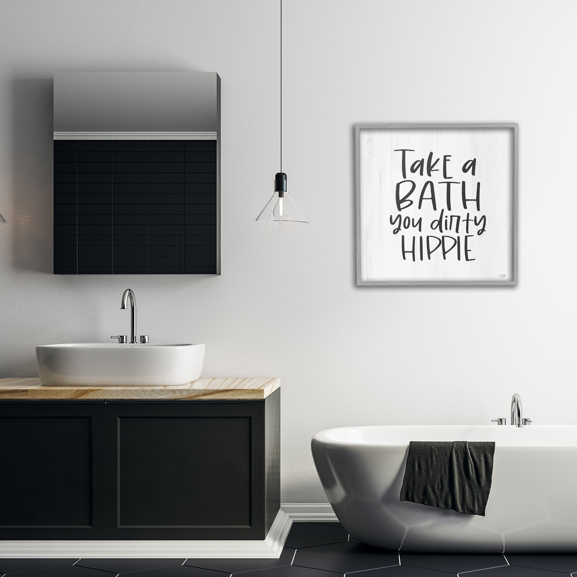 Stupell Industries Take A Bath Dirty Hippie Gray Framed Giclee Art, design by Lux + Me Designs