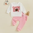 thumbnail image 4 of Toddler Baby Girl Clothes Fall Boy Football Outfit Game Day Embroidery Crewneck Sweatshirt Top Football Pants Set Fall Winter Cute Kids Outfit Set for 18-24 Months, 4 of 9
