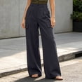 thumbnail image 2 of Women's Wide Leg Cargo Dress Pants High Rise Pleated Casual Suit Trousers Multi Pockets Work office Slacks with Pockets Fashion Bottoms Black, 2 of 5