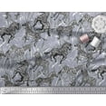 thumbnail image 2 of Soimoi Gray Polyester Crepe Fabric Leaves & Wild Animal Decor Fabric Printed BTY 52 Inch Wide, 2 of 3