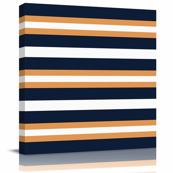 Framed Canvas Wall Art for Living Room Navy Blue Stripes Wall Decor, Orange Striped Aesthetic Paintings for Bedroom Office Kitchen Bathroom, Ready to Hang Artwork Wall Pictures 8x8 Inch