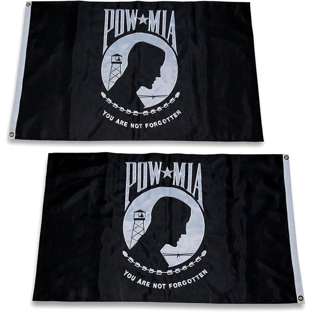 Bandera de Pow Mia bordada de 3 x 5 para exteriores, resistente de doble cara, banderas de guerra que no se olvidan, nailon 300d militar fabricado en Estados Unidos, banderas de Pow para ext